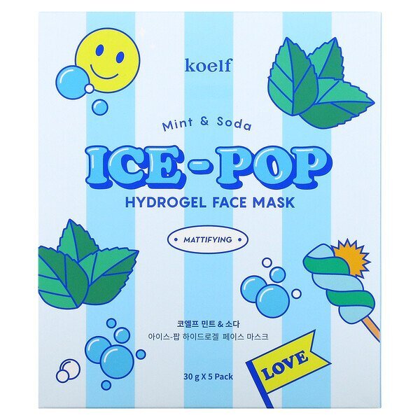 KOELF Гидрогелевая маска с мятой и содой Mint & Soda ICE-POP Hydrogel Mask, 1 шт 