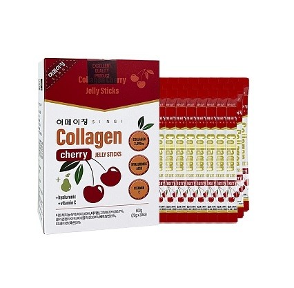 SINGI Коллагеновое желе с вишней и витамином C Collagen Cherry Jelly Sticks, 30 шт 